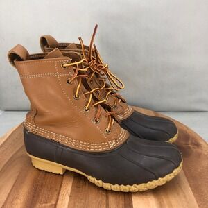 LL Bean Bean Boots Womens Size 8M Leather Rubber Ankle Duck Boots Brown Leather